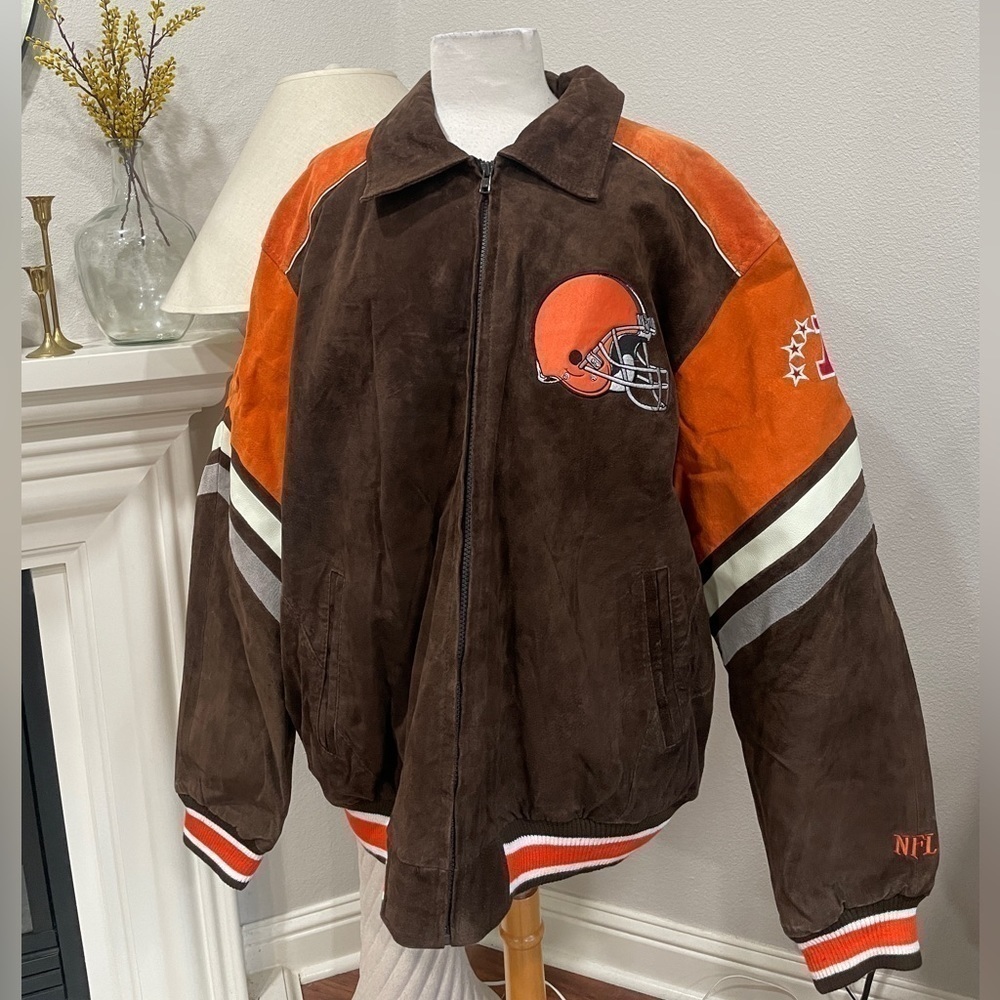 Vintage Cleveland Browns NFL Suede Leather Bomber Jacket XL